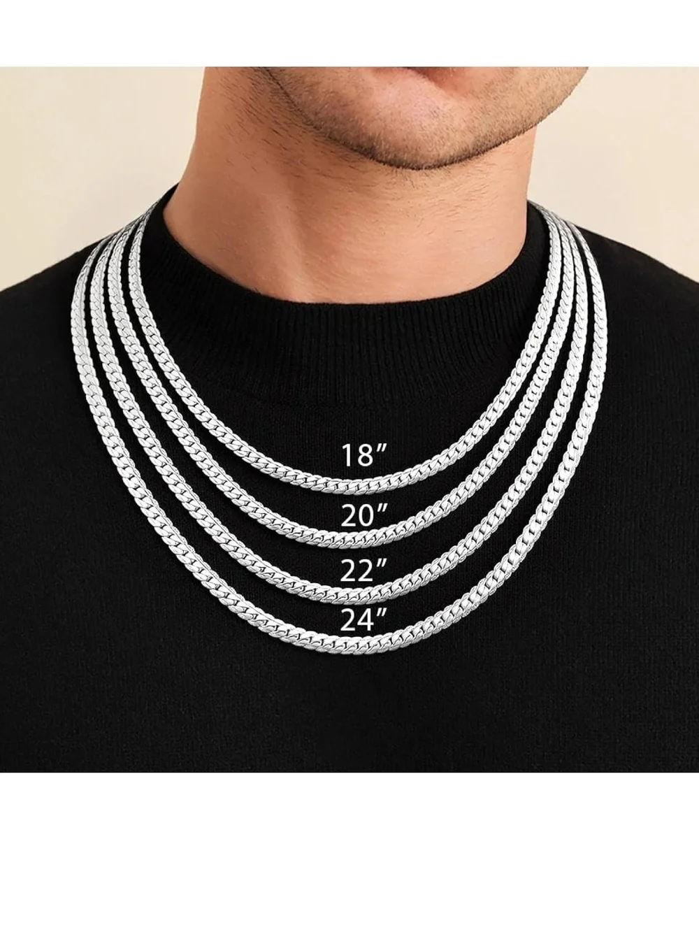 Classic Men's Silver Cuban Link Chain Necklace